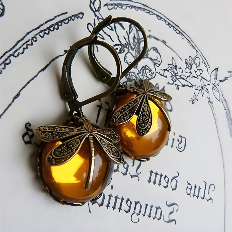 Boucles d'Oreilles Vintage en Cristal avec Libellule