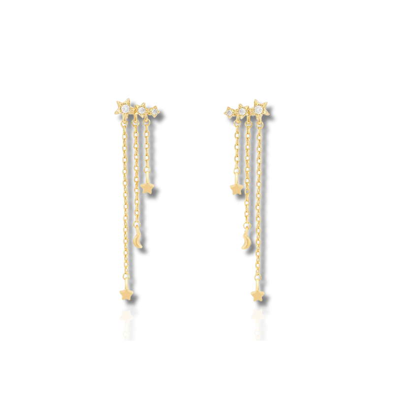 Boucles d'oreilles à franges en or avec zircon