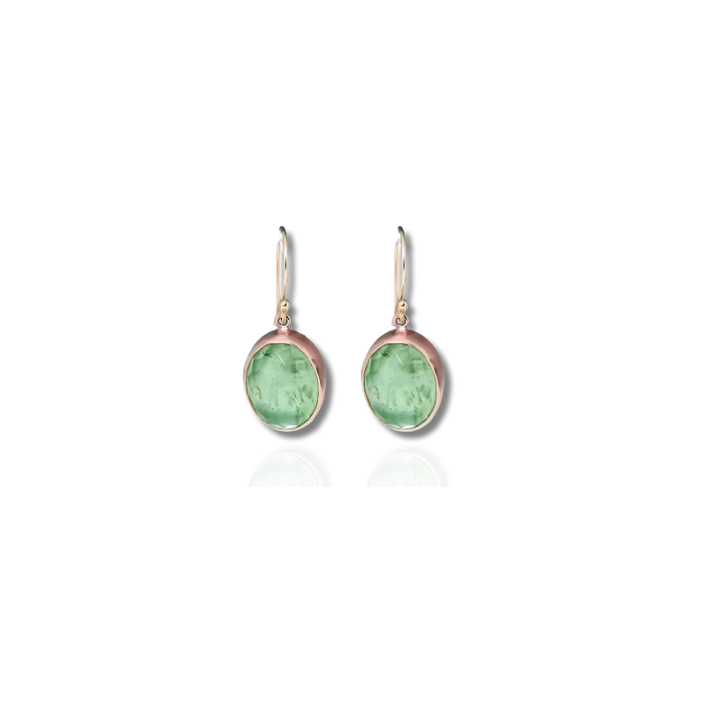 Boucles d'oreilles gouttes tourmaline verte plaqué or