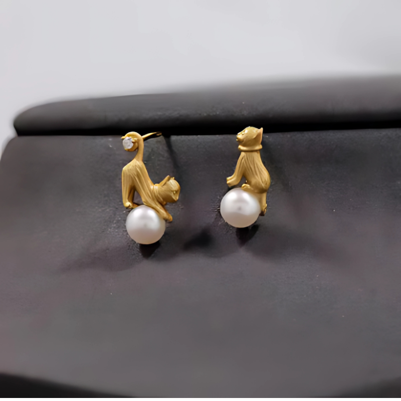 Boucles d'oreilles Perle avec Chat