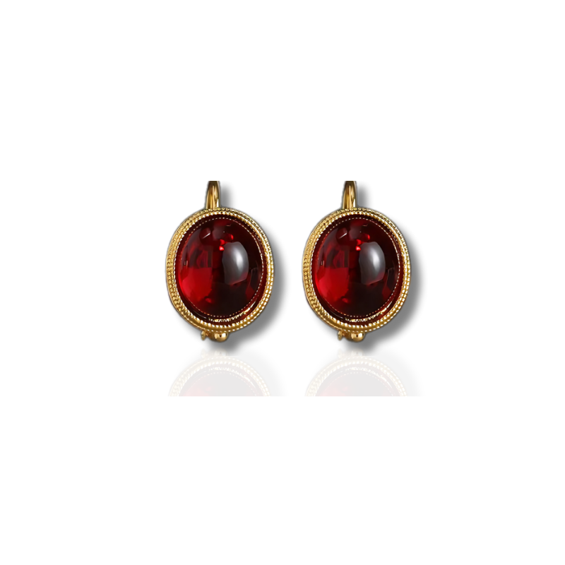 Boucles d'oreilles à clip en plaqué or avec pierres rouges