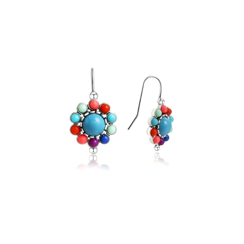 Boucles d'Oreilles en Hoops Ethniques Argentées Multicolores