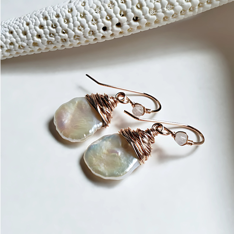 Boucles d'oreilles gouttes perles baroques vintage plaqué or