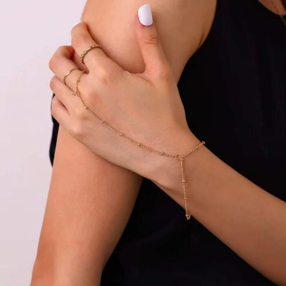 Bracelet chaîne or minimaliste extension doigt – Léo