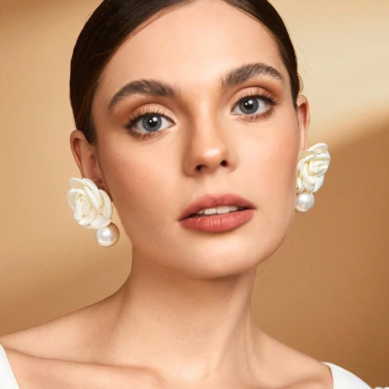 Boucles d'oreilles fleurs et perles
