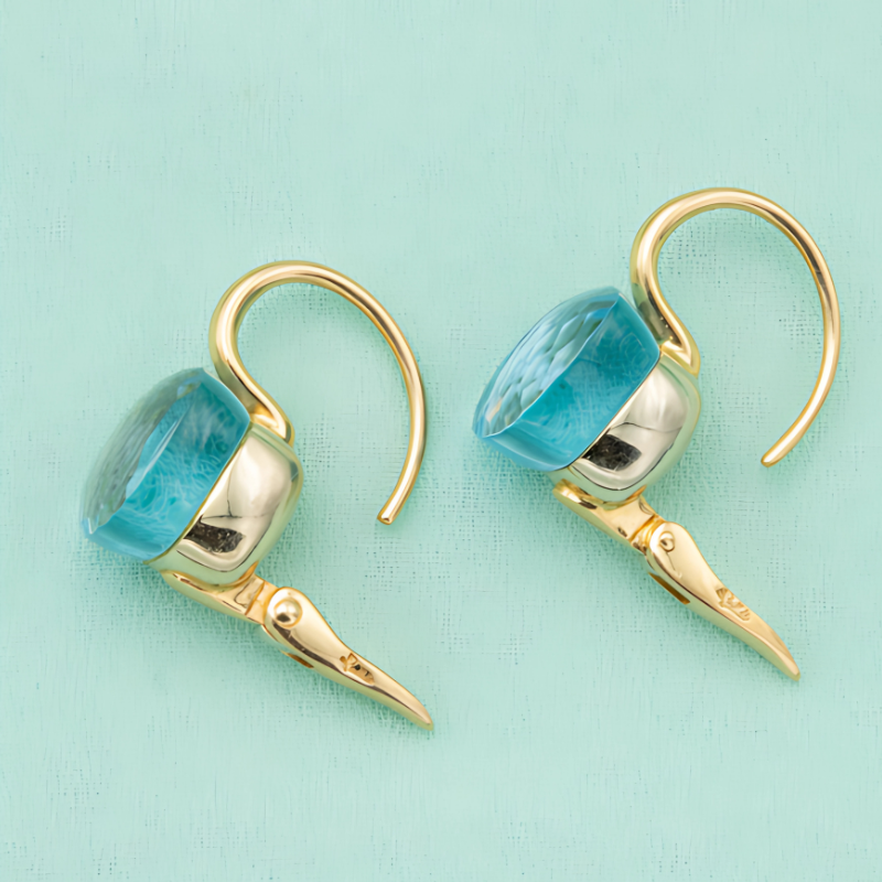 Boucles d'oreilles goutte bleues plaqué or