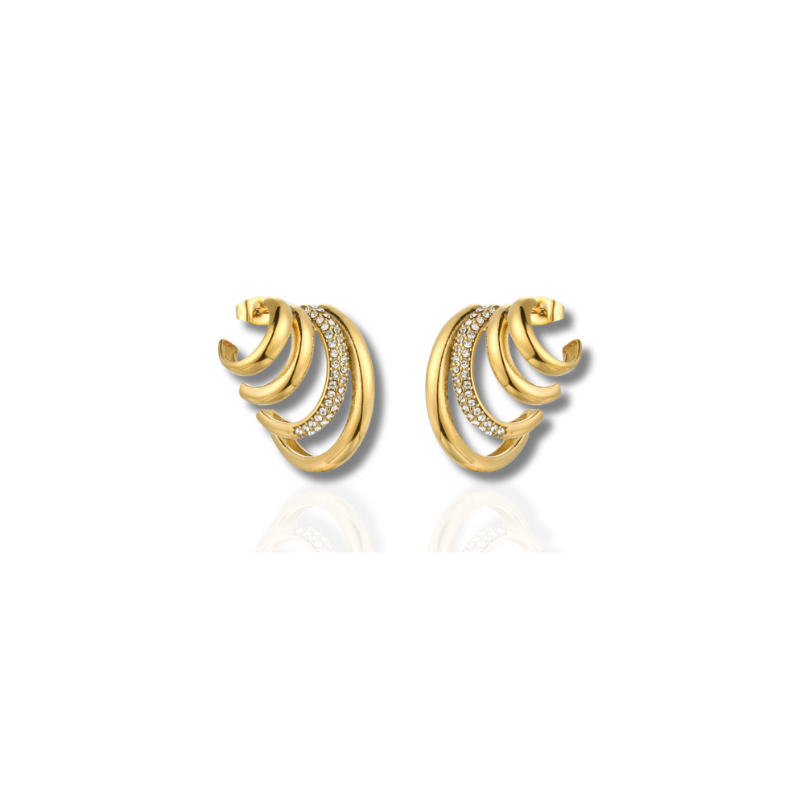 Boucles d'oreilles créoles triple couche zircon plaqué or