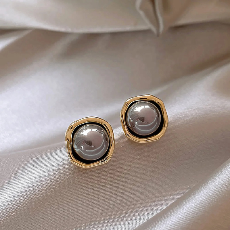 Boucles d'Oreilles Stud Perle Grise Vintage Classique