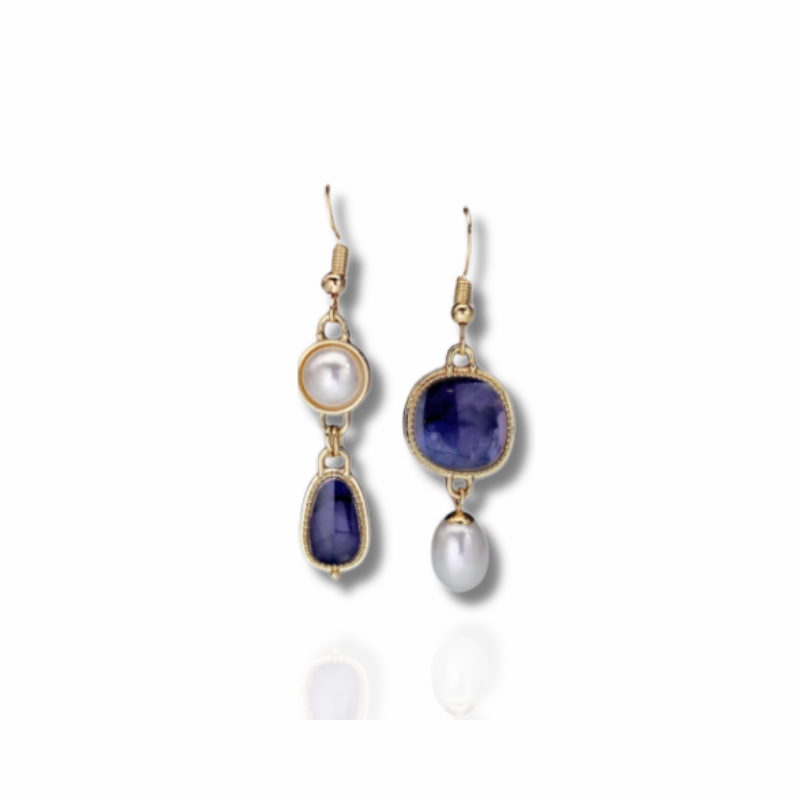 Boucles d'Oreilles Vintage en Agate Or