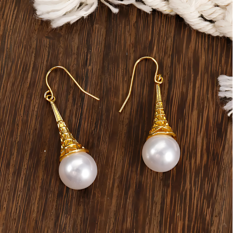 Boucles d'oreilles gouttes perles vintage plaqué or