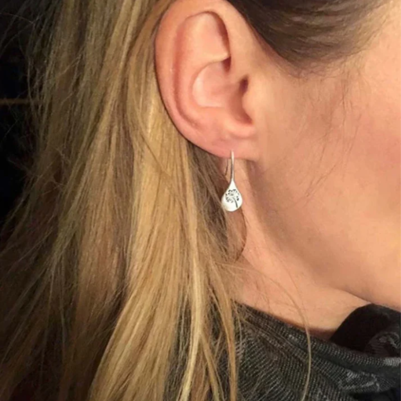 Boucles d'Oreilles Pendantes Rondes Pissenlit en Argent