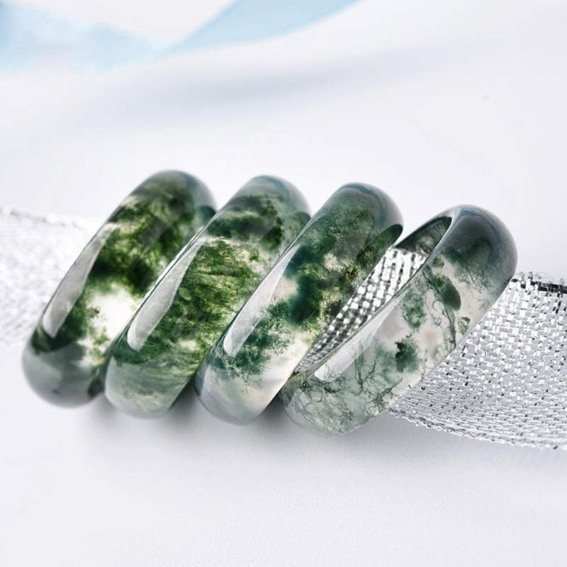 Bague simple agate mousse verte – Léo