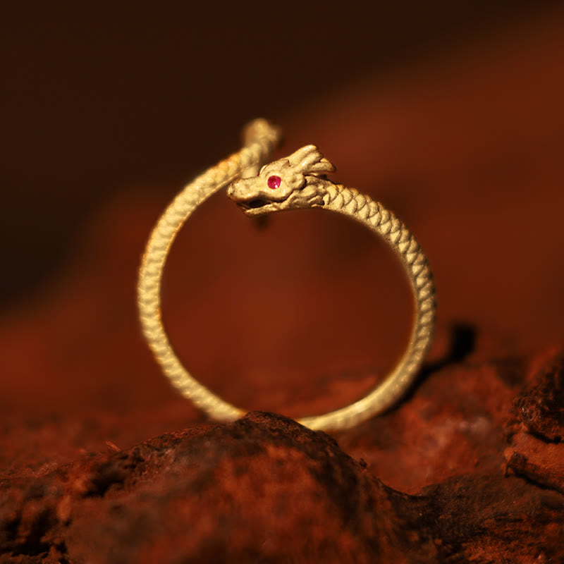 Bague ajustable dragon argent yeux rouges – Léo