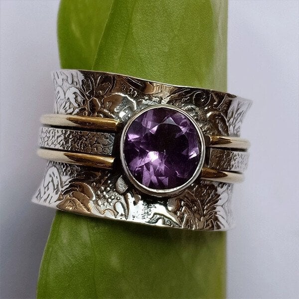Bague large pierre violette argent doré – Lila