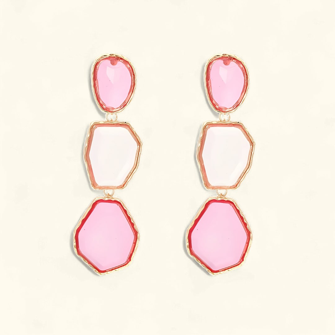 Boucles d'oreilles géométriques carrées avec pierres naturelles plaqué or