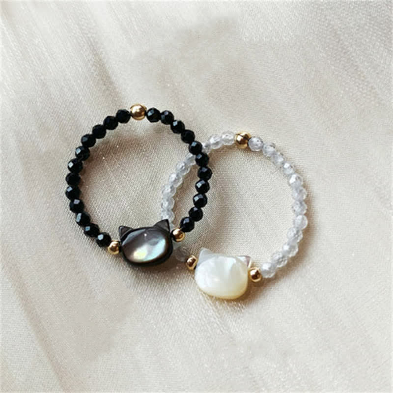 Bague pierres noires chat perles Or 14K – Léo