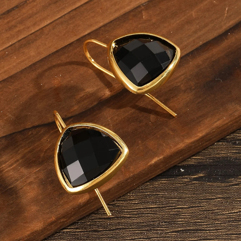 Boucles d'oreilles gouttes onyx noir plaqué or