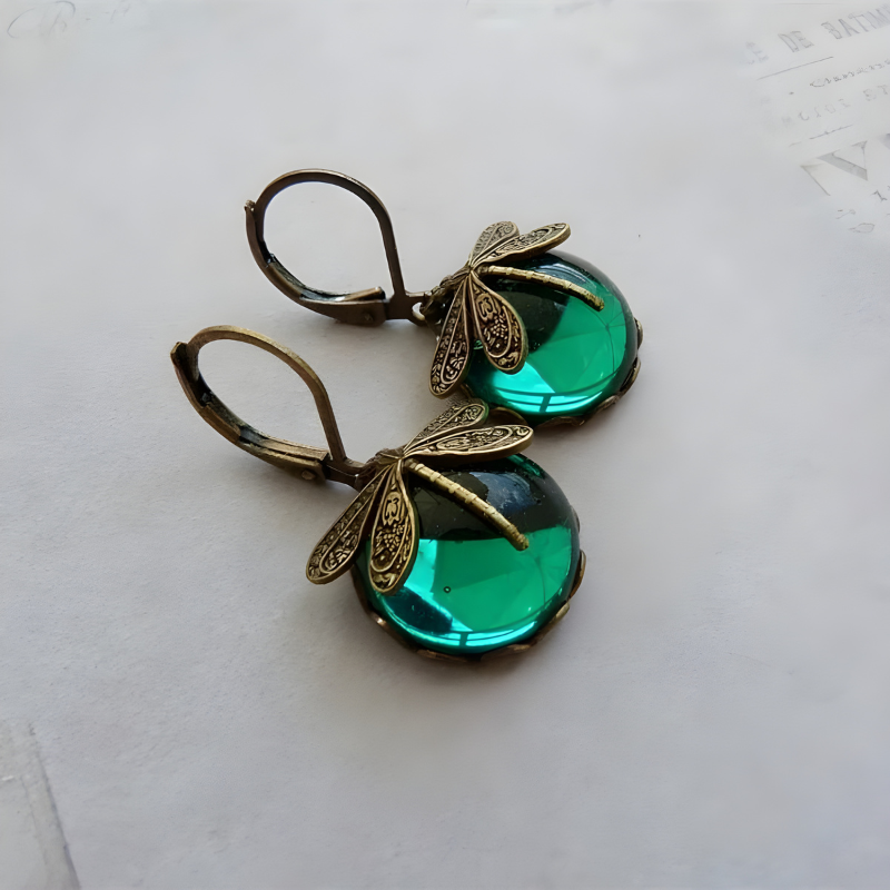 Boucles d'Oreilles Vintage en Cristal avec Libellule