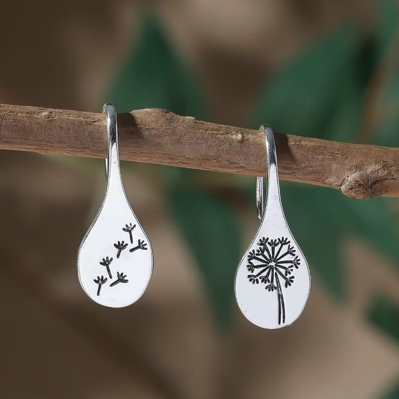 Boucles d'Oreilles Pendantes Rondes Pissenlit en Argent