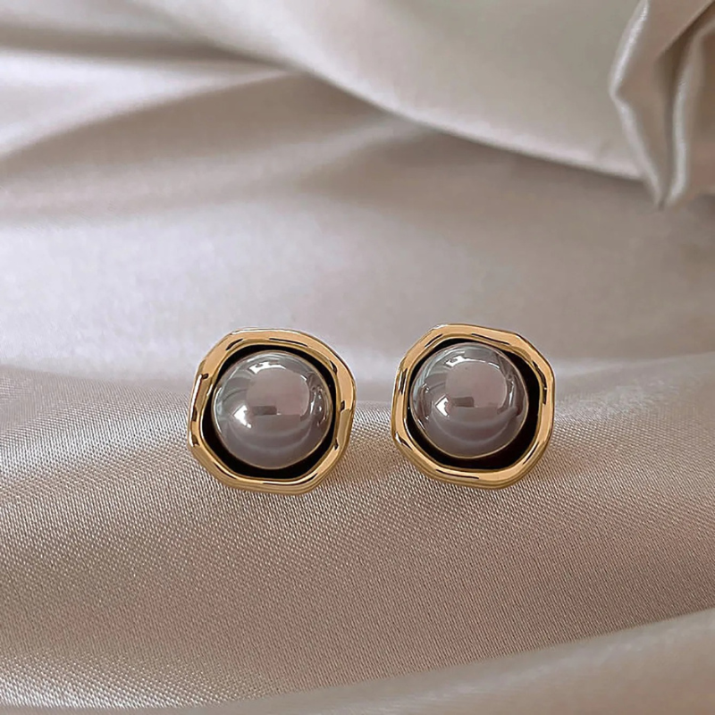 Boucles d'Oreilles Stud Perle Grise Vintage Classique