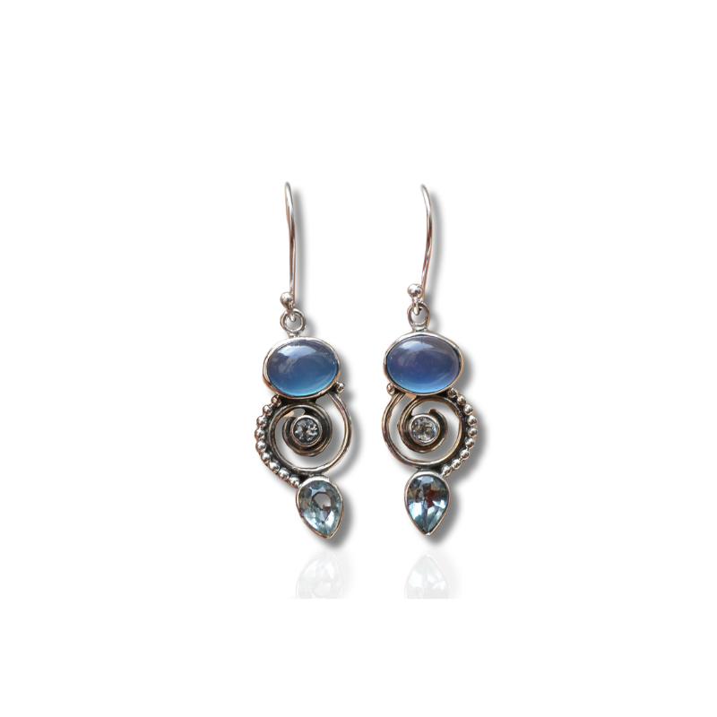 Boucles d'Oreilles Vintage en Pierre de Lune Argent