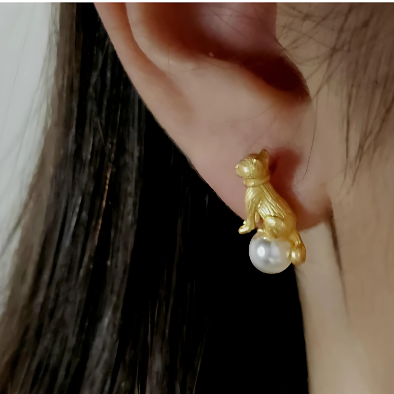 Boucles d'oreilles Perle avec Chat