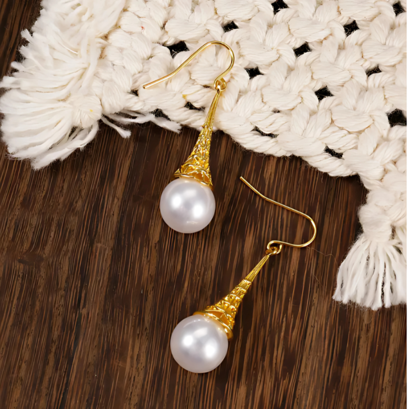 Boucles d'oreilles gouttes perles vintage plaqué or