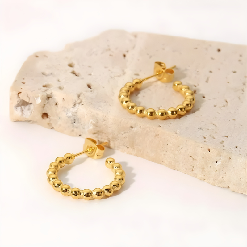 Boucles d'Oreilles en Hoops C-Shaped Perles Dorées