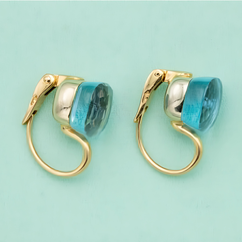 Boucles d'oreilles goutte bleues plaqué or