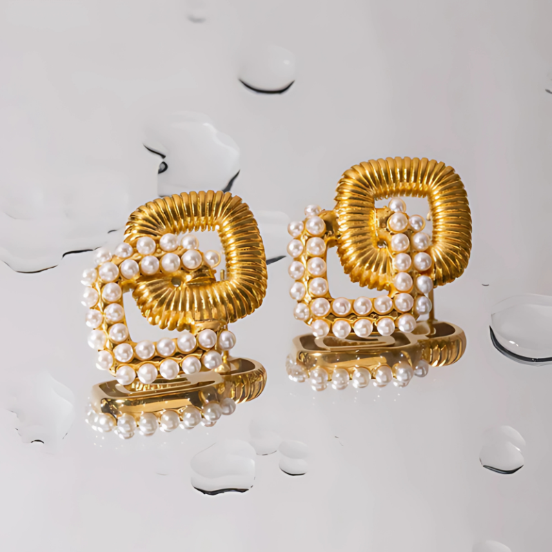 Boucles d'oreilles en perles double couche plaquées or