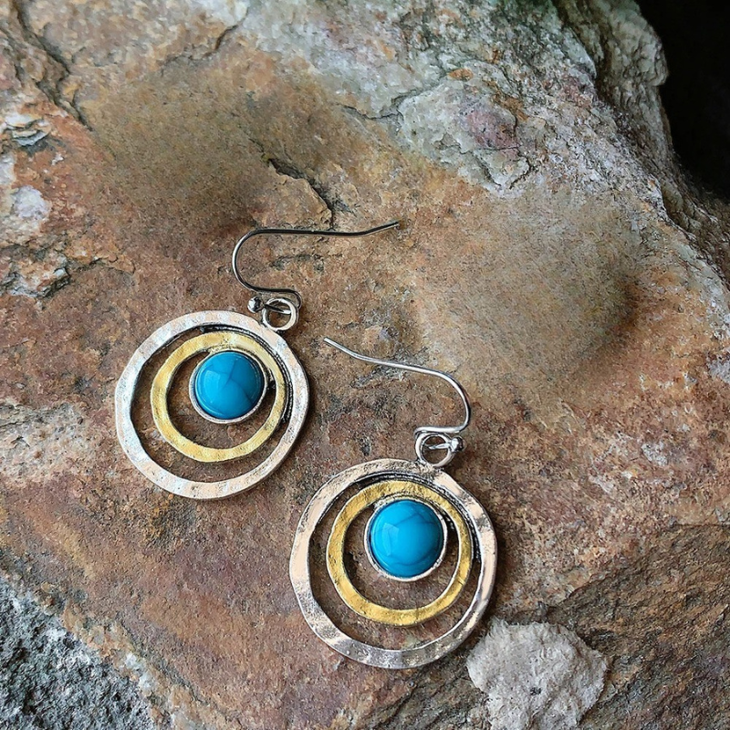 Boucles d'Oreilles Pendantes Boho avec Pierre Turquoise