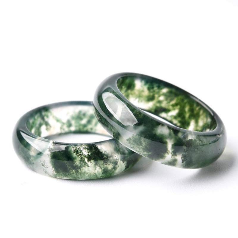 Bague simple agate mousse verte – Léo