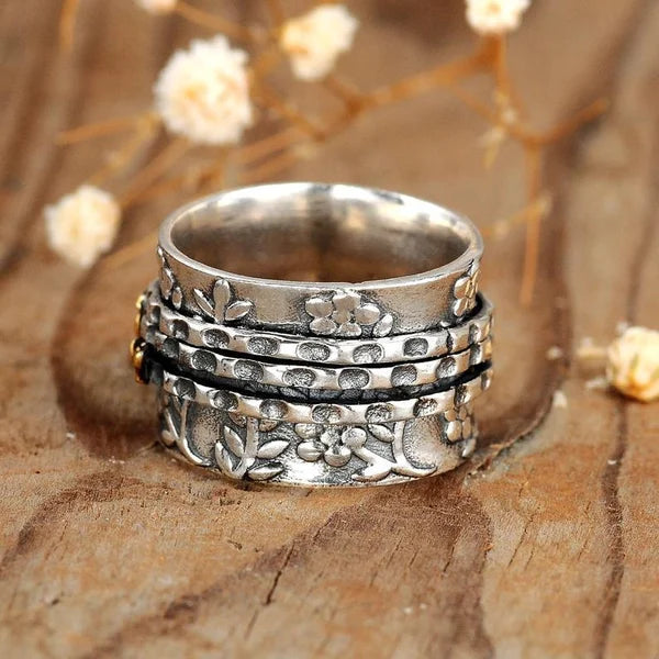Bague argent motifs floraux abeilles plaqué or – Léa