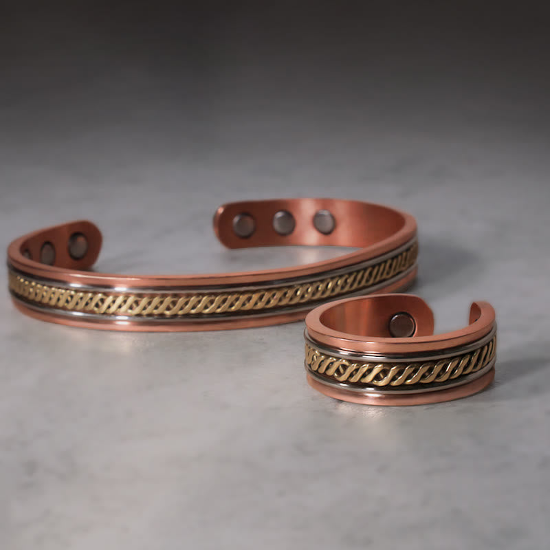 Bracelet jonc cuivre tressé doré – Léo
