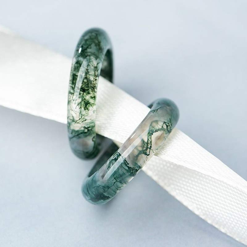 Bague simple agate mousse verte – Léo