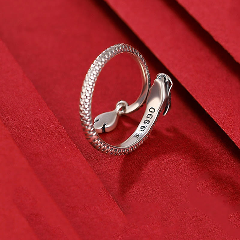 Bague ajustable dragon argent yeux rouges – Léo