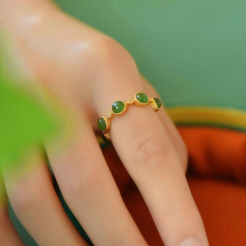 Bague ajustable jade verte plaqué or – Lila