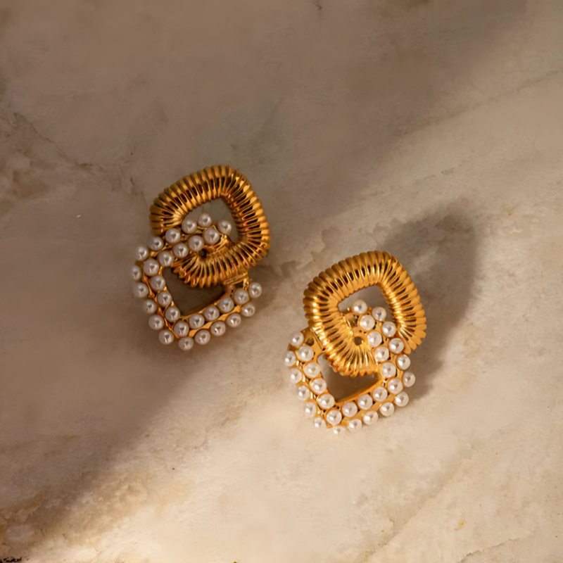 Boucles d'oreilles en perles double couche plaquées or