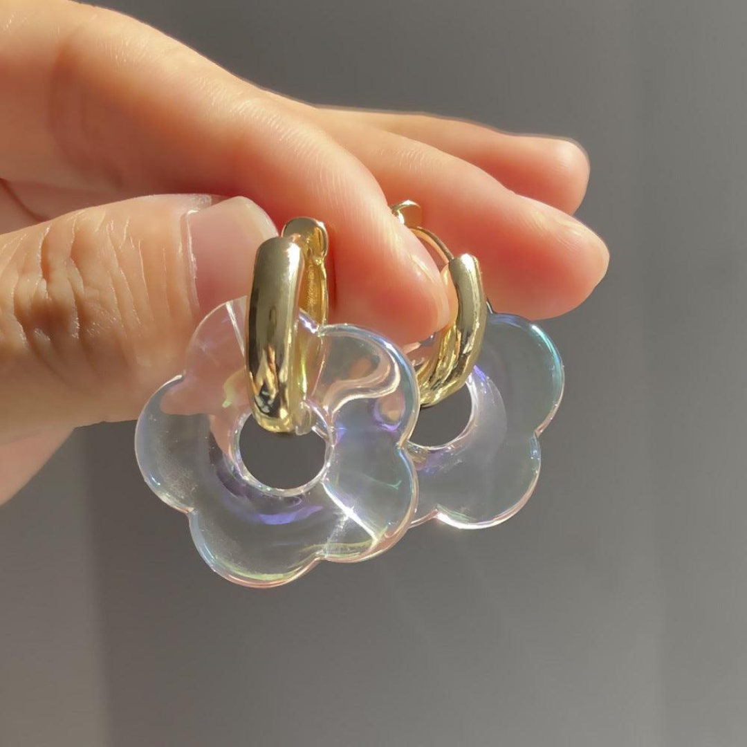 Pendants d'oreilles en Forme de Fleur en Résine Acrylique