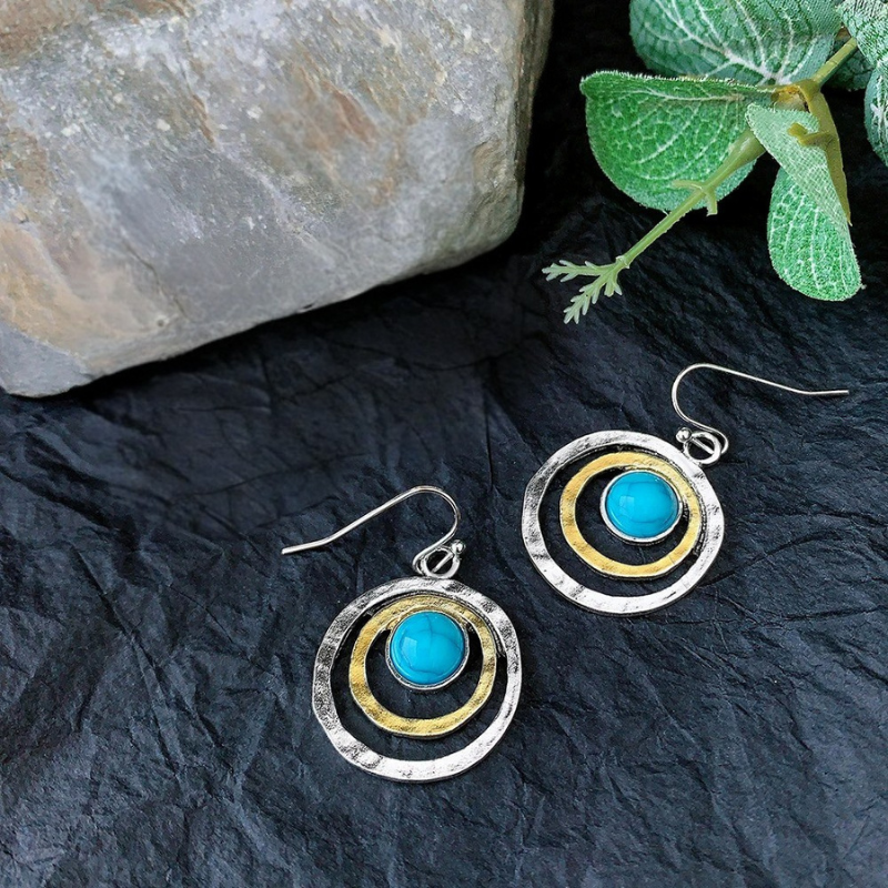 Boucles d'Oreilles Pendantes Boho avec Pierre Turquoise