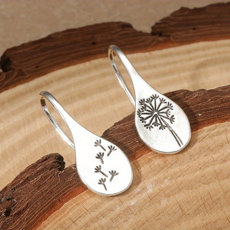 Boucles d'Oreilles Pendantes Rondes Pissenlit en Argent