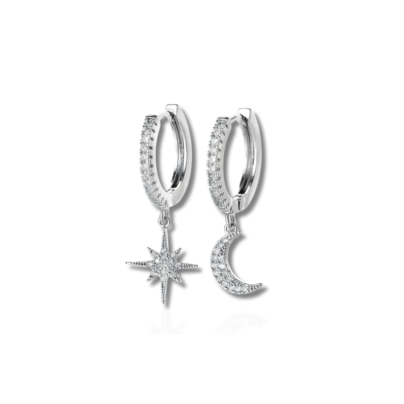 Boucles d'Oreilles en Hoops avec Étoile et Lune en Zircon