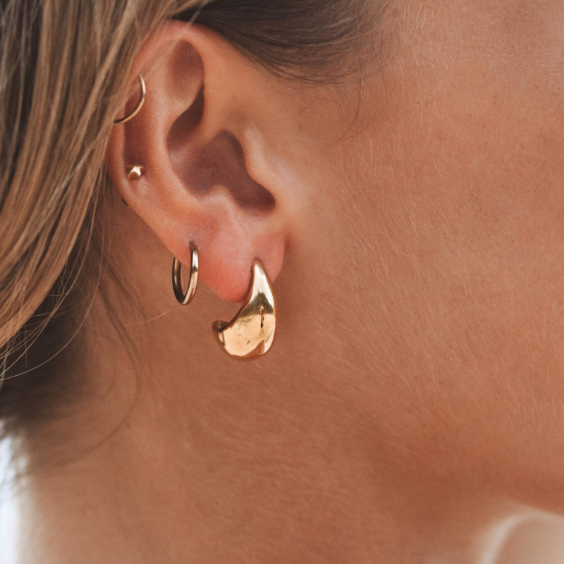 Boucles d'Oreilles en Hoops en Forme de Goutte Plaquées Or