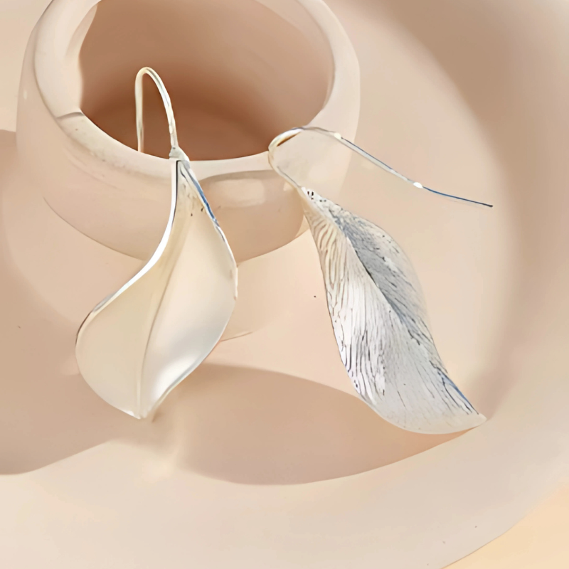 Boucles d'oreilles vintage en forme de feuille plaqué argent