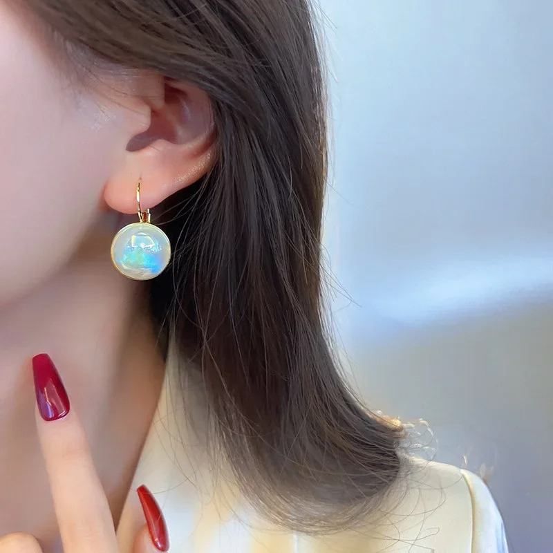 Boucles d'oreilles Pendantes Plaquées or avec Pierre d'opale