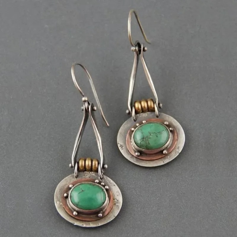 Boucles d'Oreilles Pendantes Boho avec Pendentif Turquoise