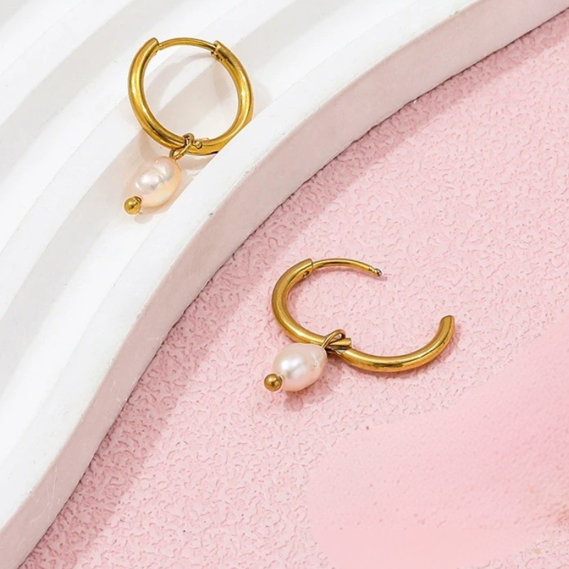 Boucles d'Oreilles en Hoops avec Perles d'Eau Douce
