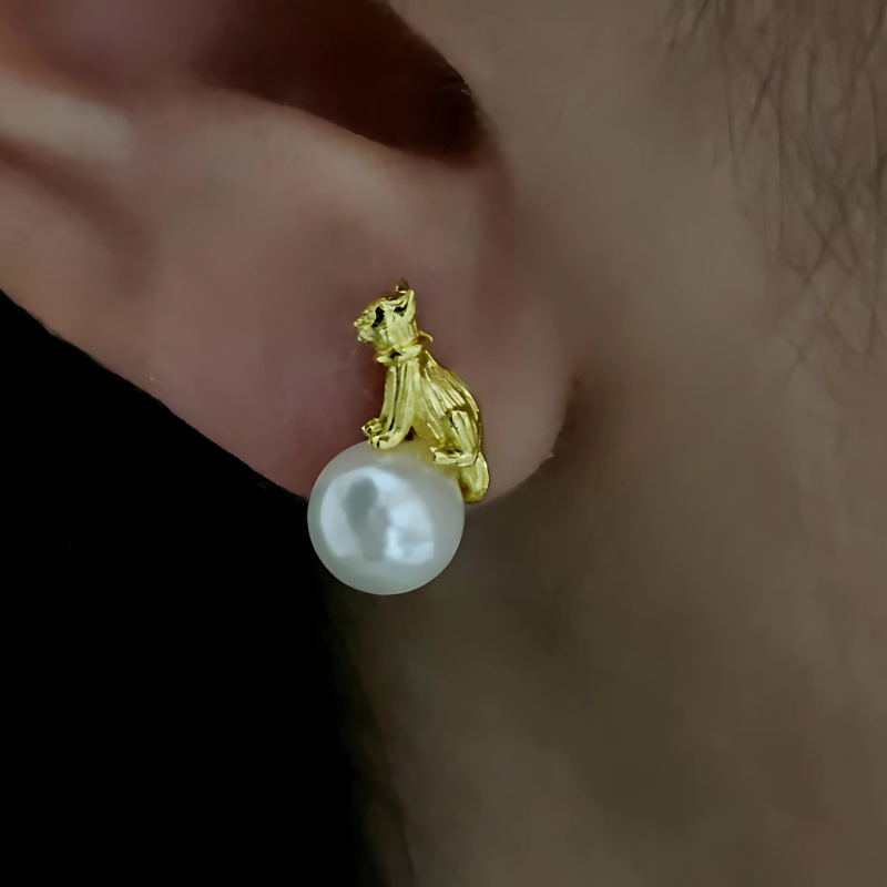 Boucles d'oreilles Perle avec Chat
