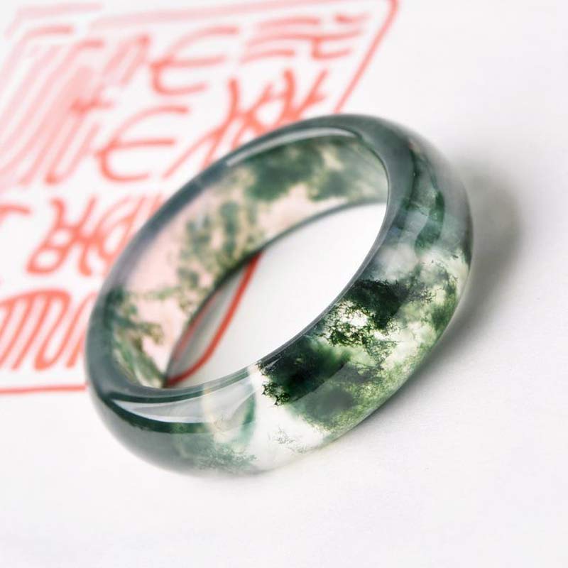 Bague simple agate mousse verte – Léo