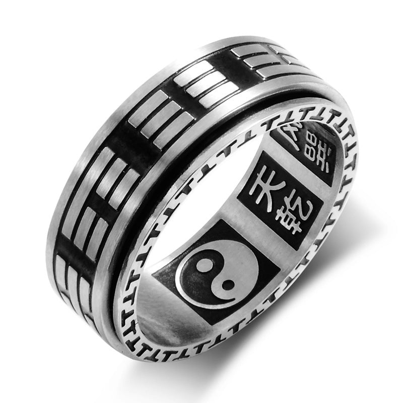 Bague acier inoxydable symbole Yin Yang noir argent – Léo